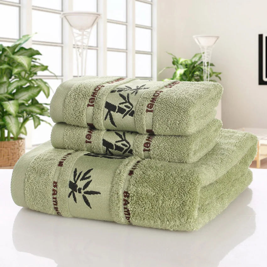 Bamboo Leaves Towel Set – Soft Bath, Face, Hand & Hair Towels for Home, Spa & Hotel Use