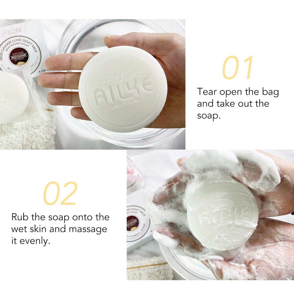AILKE Whitening Goat Milk Bath Soap with Vitamin C & Caviar