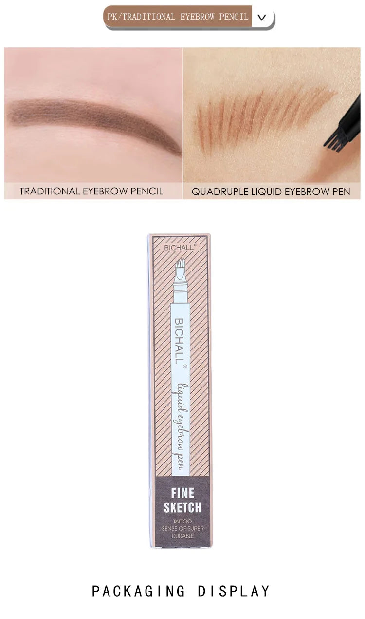 4D Microblading Eyebrow Pen – Long-Lasting Liquid Pencil with 4-Fork Tip for Fine Hair-Like Strokes