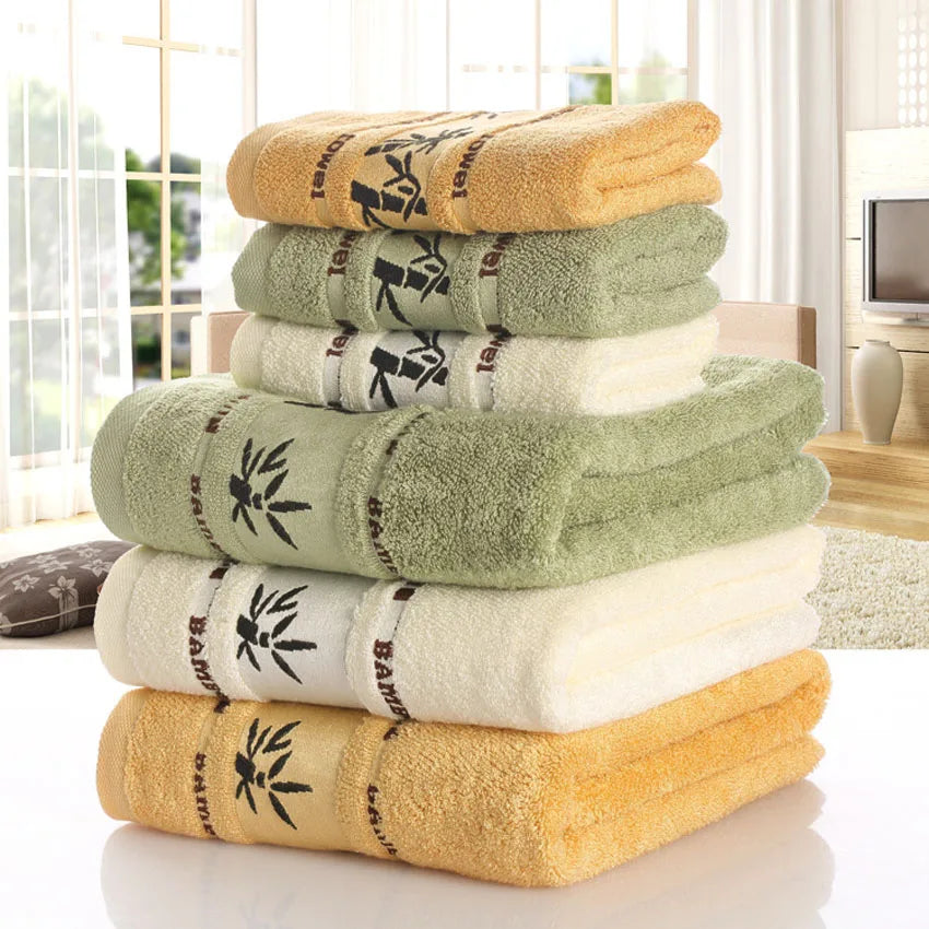 Bamboo Leaves Towel Set – Soft Bath, Face, Hand & Hair Towels for Home, Spa & Hotel Use