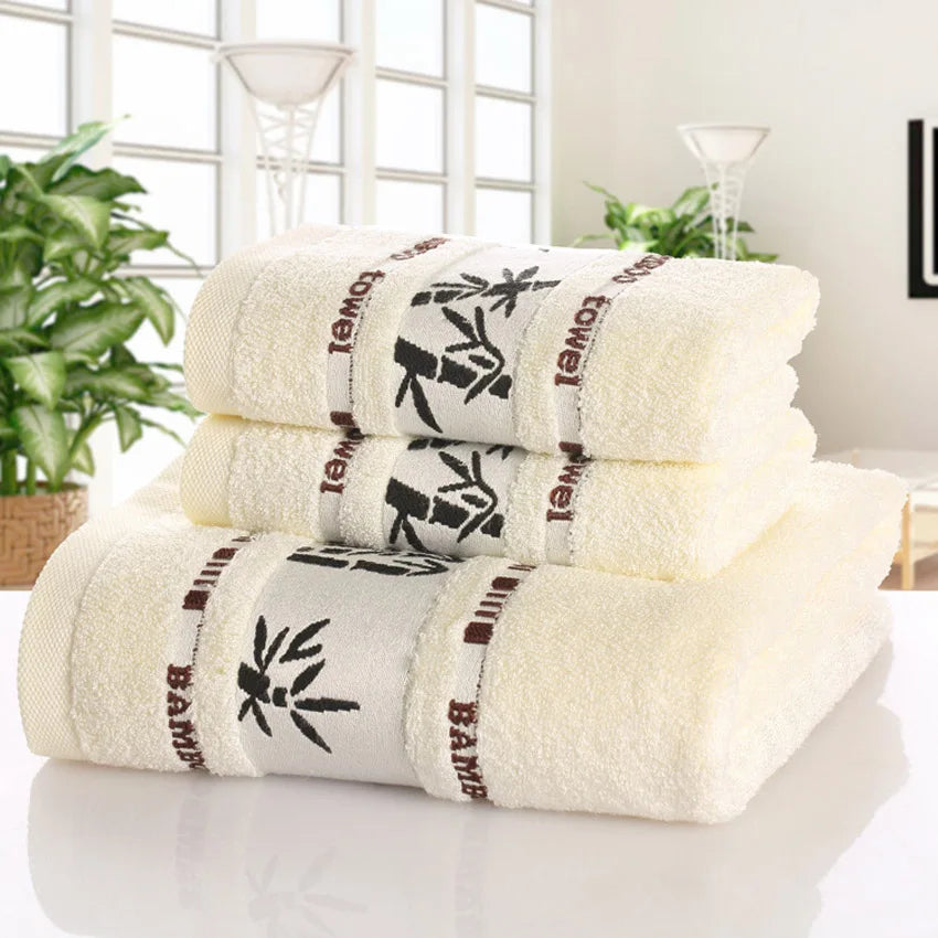 Bamboo Leaves Towel Set – Soft Bath, Face, Hand & Hair Towels for Home, Spa & Hotel Use