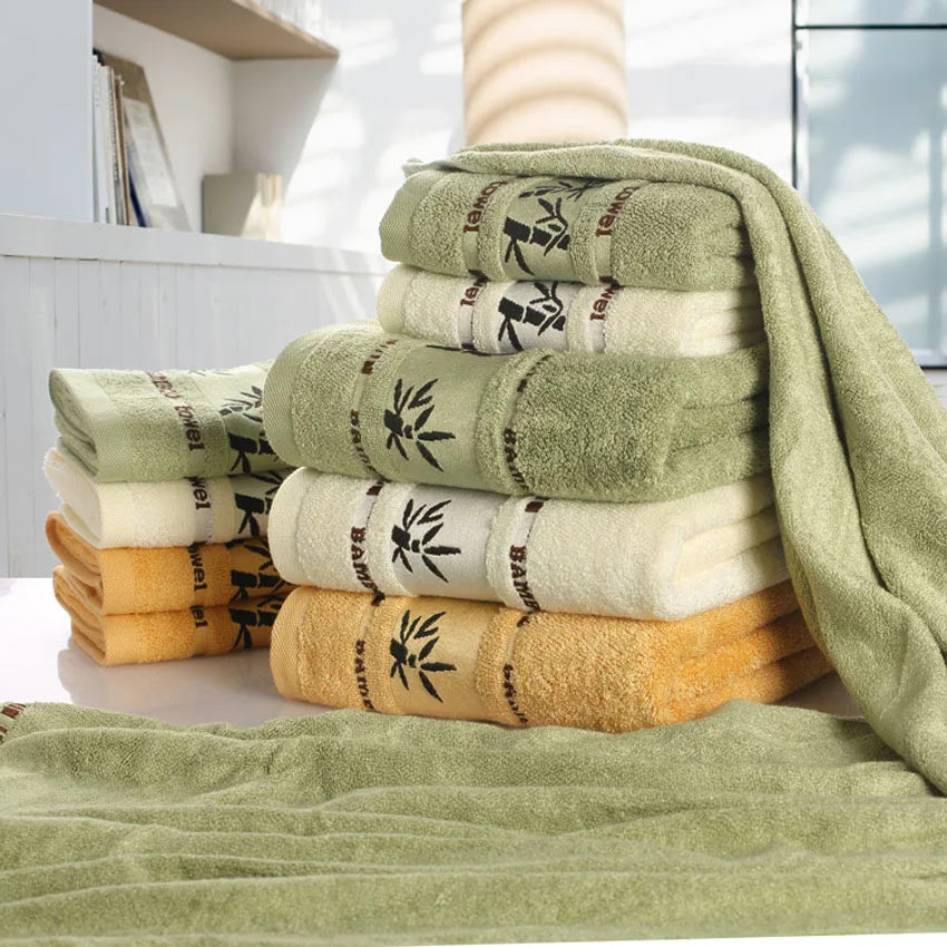 Bamboo Leaves Towel Set – Soft Bath, Face, Hand & Hair Towels for Home, Spa & Hotel Use