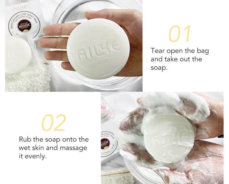 AILKE Whitening Goat Milk Bath Soap with Vitamin C & Caviar