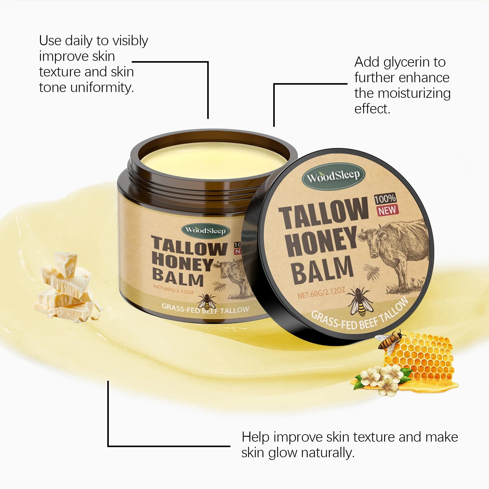 Whipped Beef Tallow & Honey Balm – Organic Face & Body Moisturizer