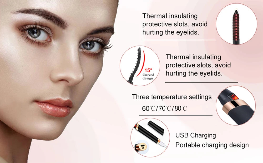Heated Eyelash Curler – USB Rechargeable with 3 Adjustable Heating Modes