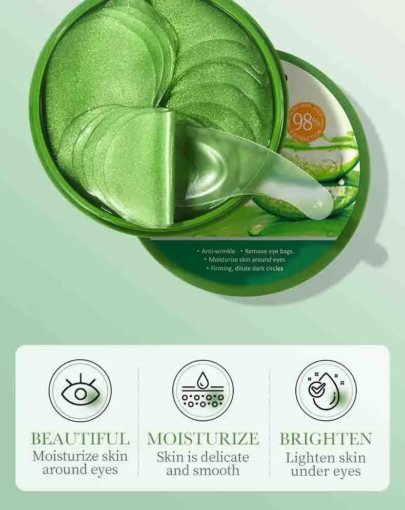 60pcs Aloe Vera Collagen Eye Masks – Anti-Dark Circle & Eye Bag Treatment Patches