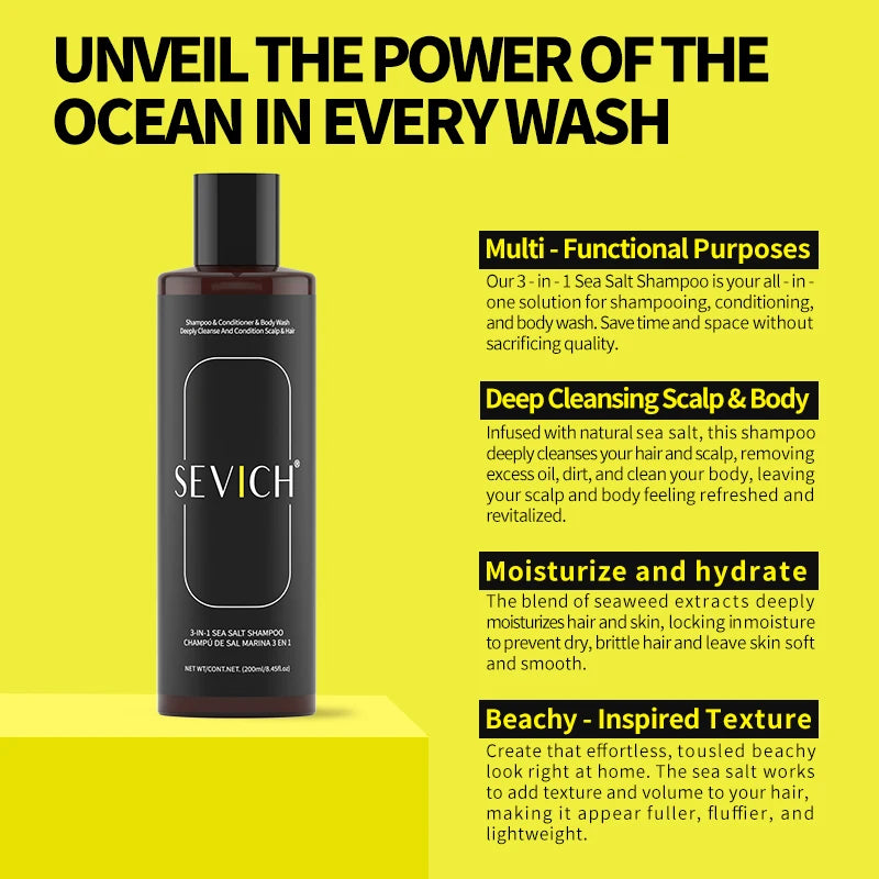 3-in-1 Sea Salt Shampoo – Anti-Dandruff, Oil Control & Moisturizing Scalp Treatment for Men