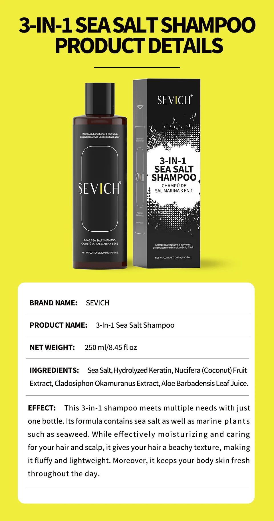 3-in-1 Sea Salt Shampoo – Anti-Dandruff, Oil Control & Moisturizing Scalp Treatment for Men