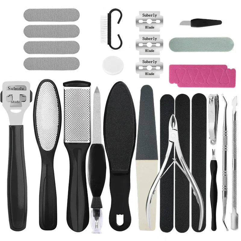 27PCS Pedicure and Manicure Kit – Stainless Steel Foot Care Tools for Callus & Dead Skin Remov