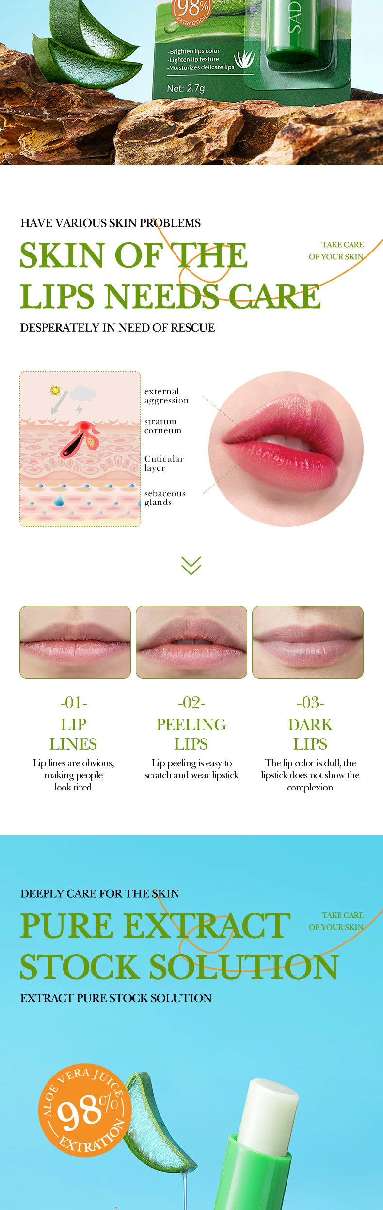 SADOER Aloe Lip Balm – Hydrating and Repairing Lip Care