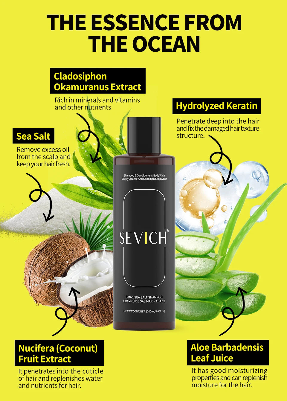 3-in-1 Sea Salt Shampoo – Anti-Dandruff, Oil Control & Moisturizing Scalp Treatment for Men