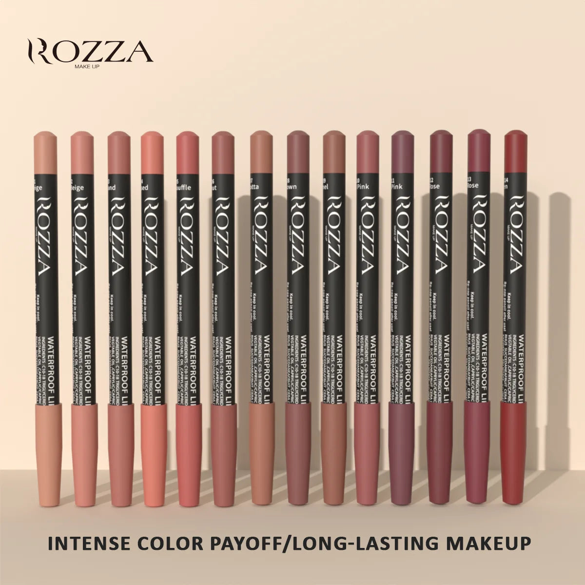 Rozza Waterproof Lip Liner Pencil Set – Matte, Soft & Blendable Precision Lip Liners