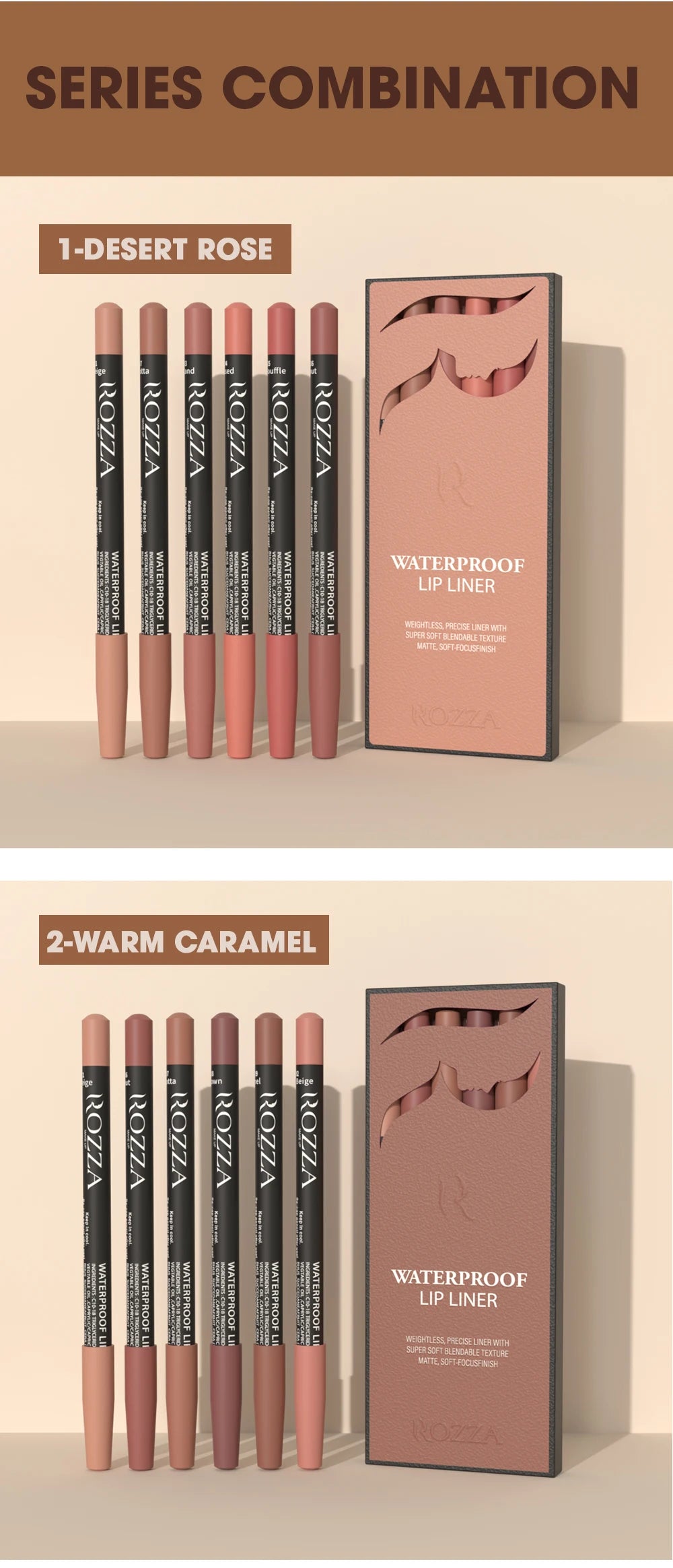 Rozza Waterproof Lip Liner Pencil Set – Matte, Soft & Blendable Precision Lip Liners