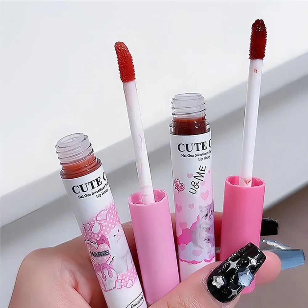 Cute Cat Mirror Lip Glaze Set – 6 Colors Hydrating Glossy Lip Stain