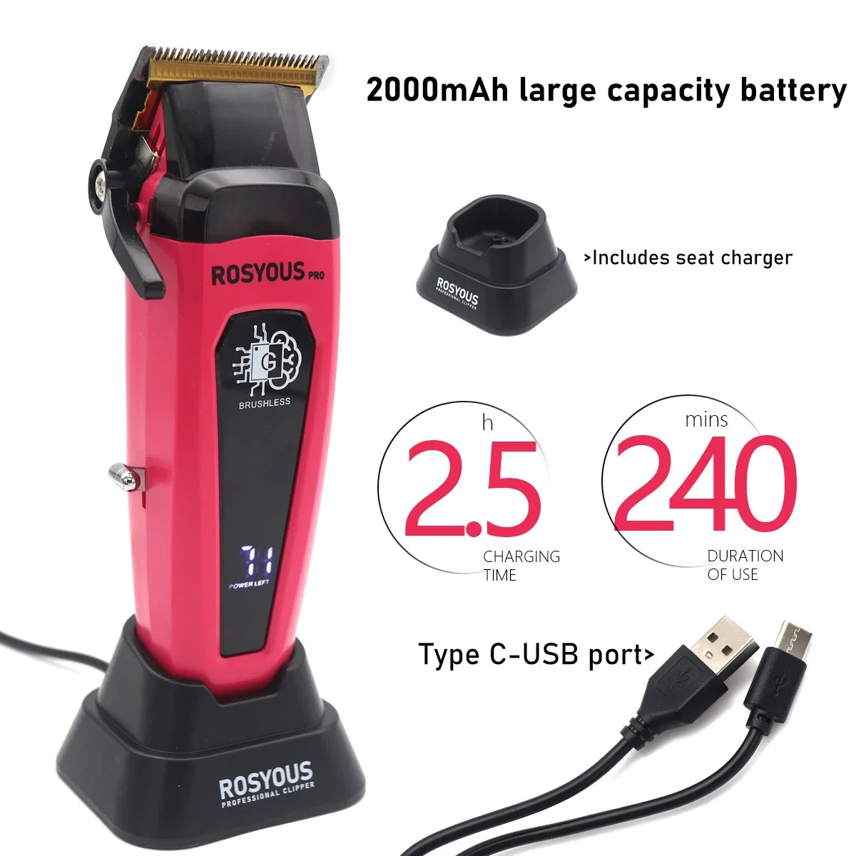 Professional Hair Clipper with Brushless Motor & DLC Blade