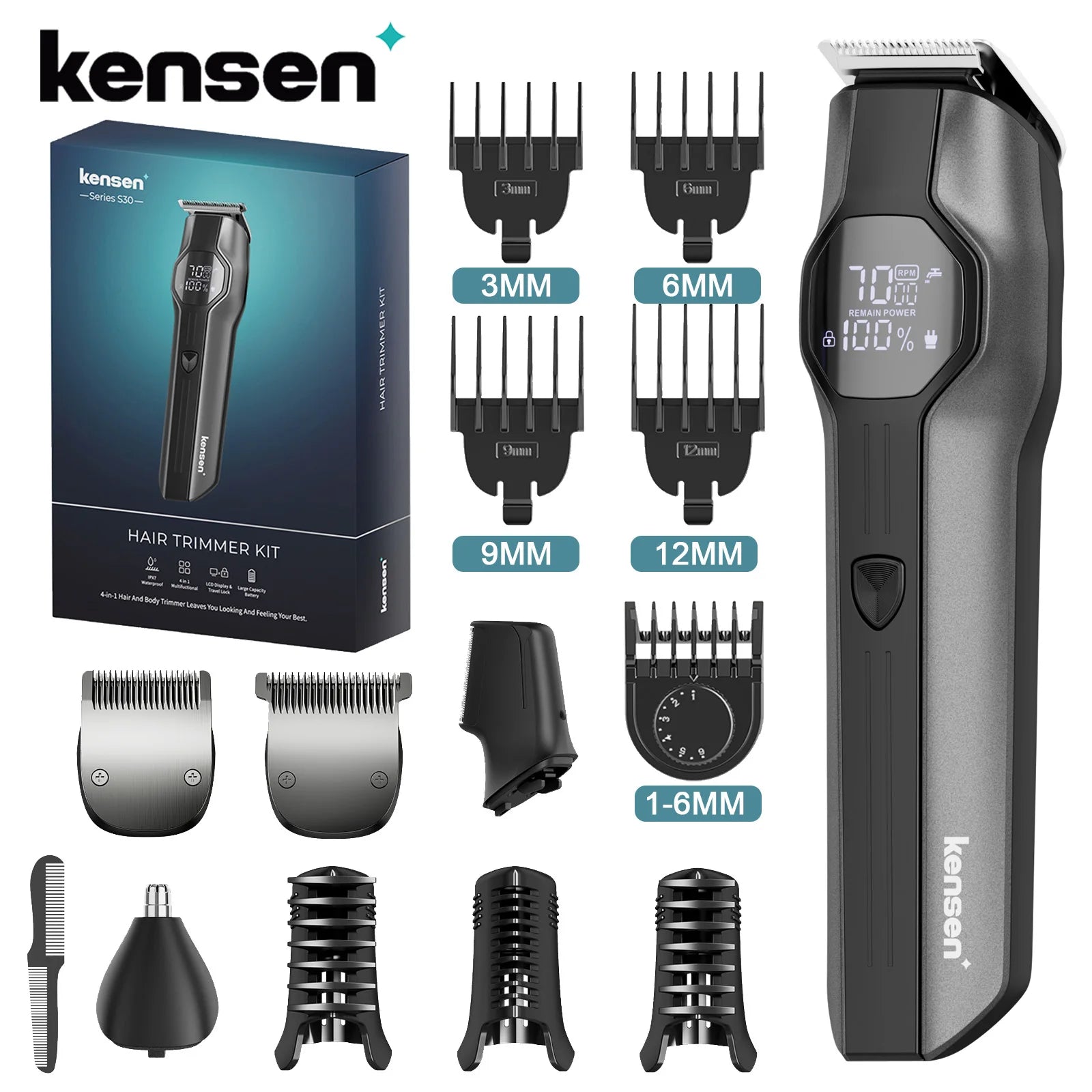 Kensen S30 4-in-1 Cordless Hair Clipper & Trimmer