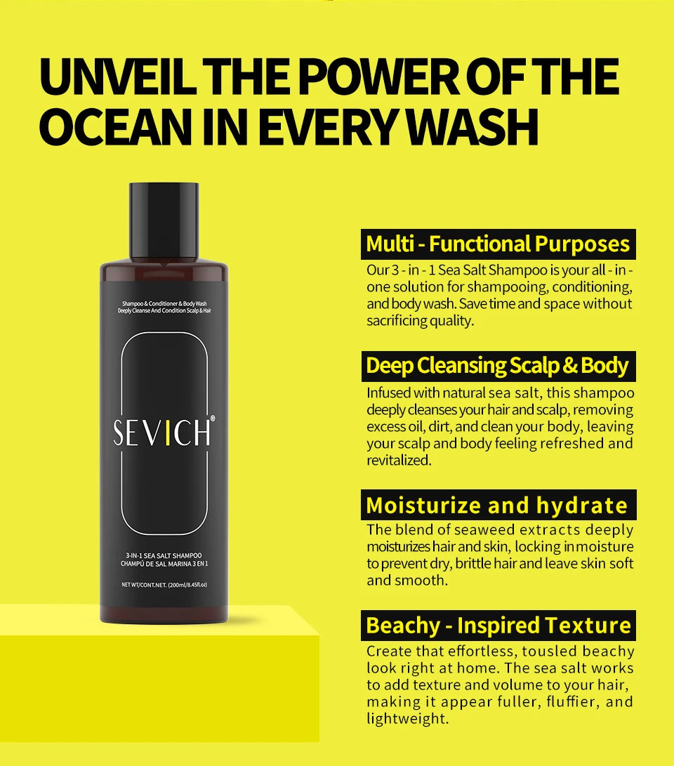 3-in-1 Sea Salt Shampoo – Anti-Dandruff, Oil Control & Moisturizing Scalp Treatment for Men