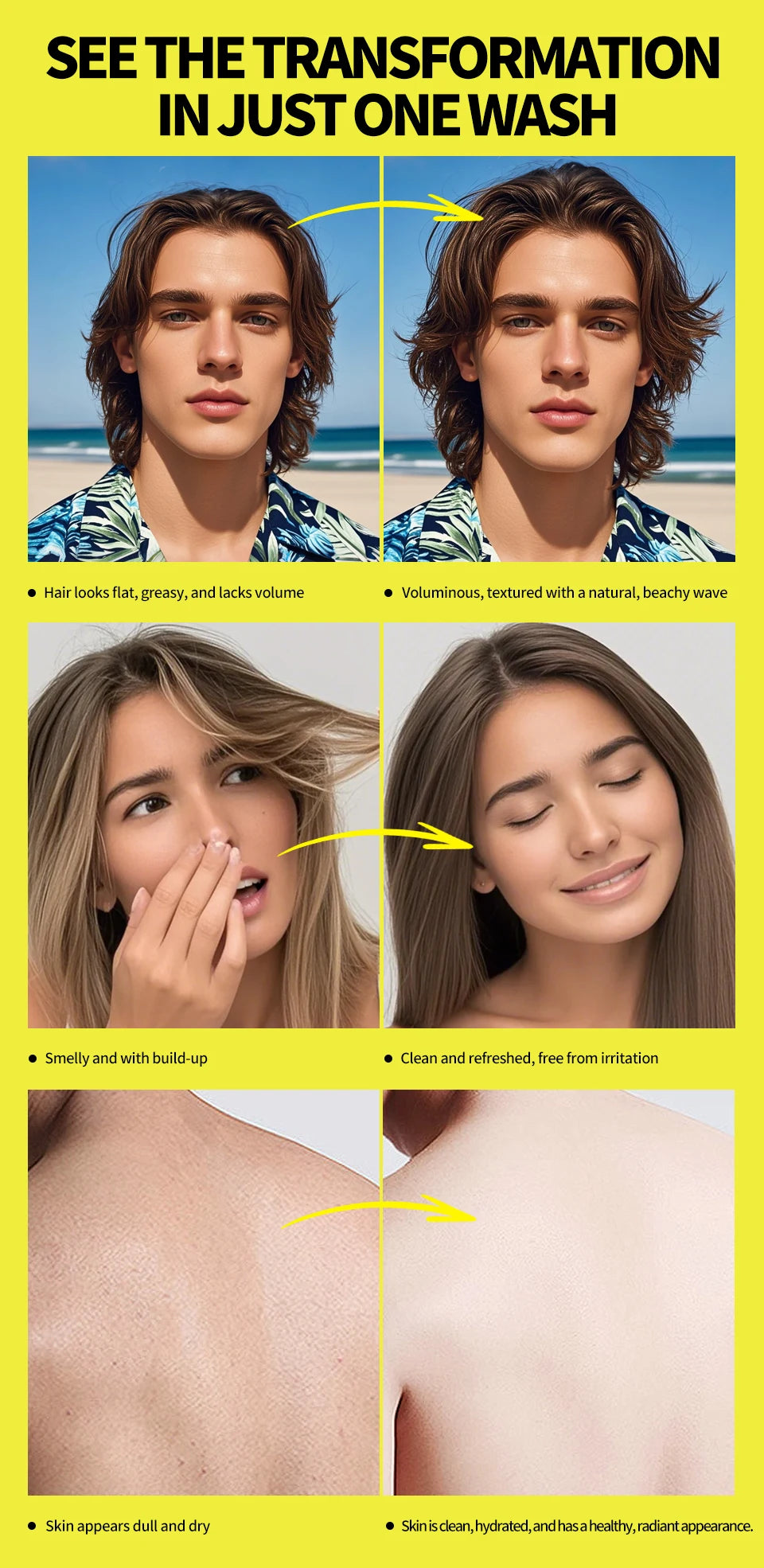 3-in-1 Sea Salt Shampoo – Anti-Dandruff, Oil Control & Moisturizing Scalp Treatment for Men