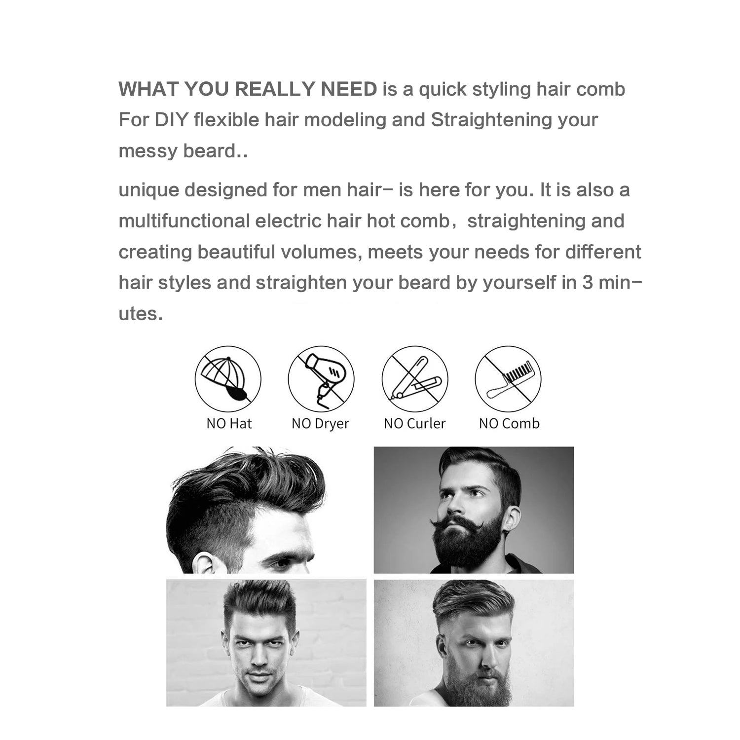 Electric Hot Comb Straightener for Men