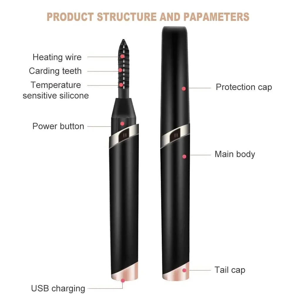 Heated Eyelash Curler – USB Rechargeable with 3 Adjustable Heating Modes