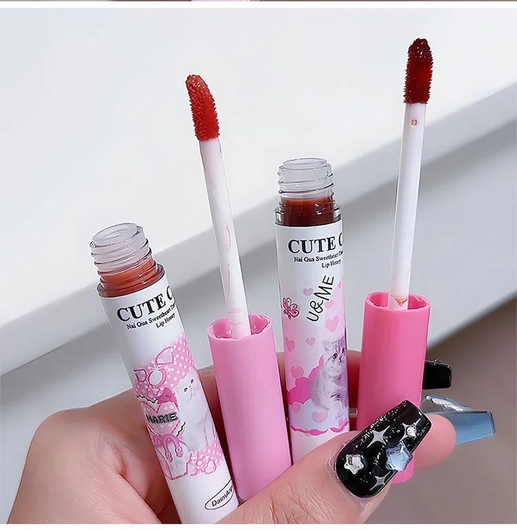 Cute Cat Mirror Lip Glaze Set – 6 Colors Hydrating Glossy Lip Stain