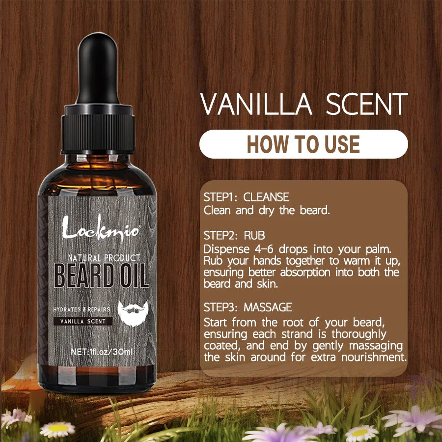 LOCKMIO Natural Beard Oil for Men – Vanilla Scent Hydrating Growth & Styling Care