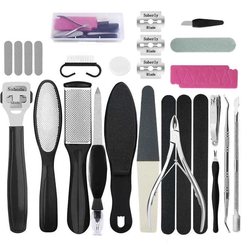 27PCS Pedicure and Manicure Kit – Stainless Steel Foot Care Tools for Callus & Dead Skin Remov