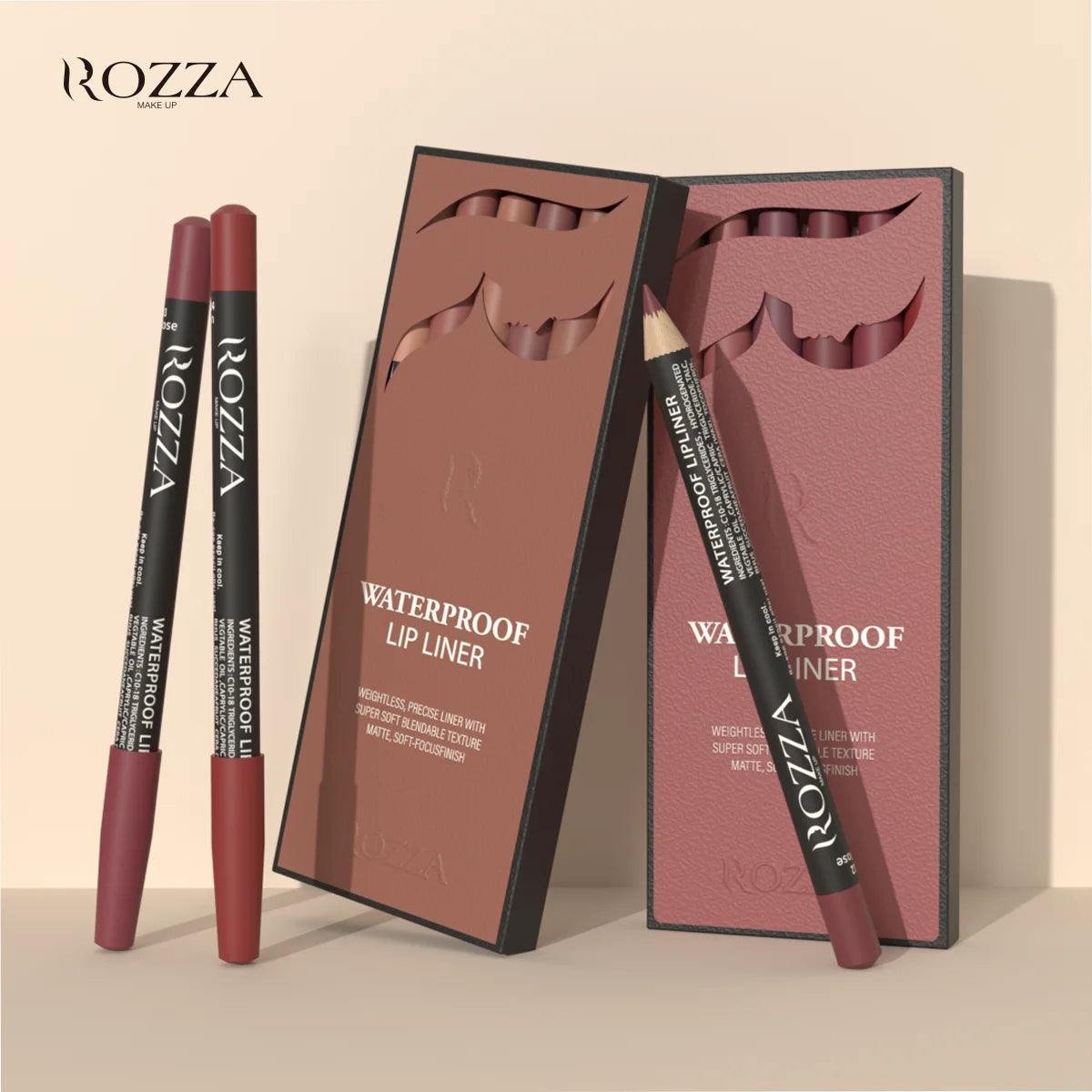 Rozza Waterproof Lip Liner Pencil Set – Matte, Soft & Blendable Precision Lip Liners