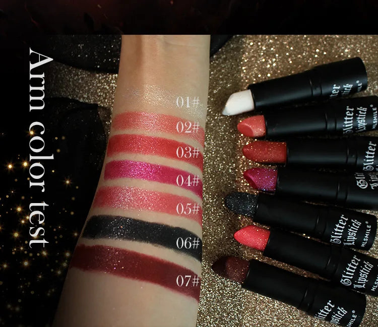 7-Color Glitter Waterproof Metallic Lipstick