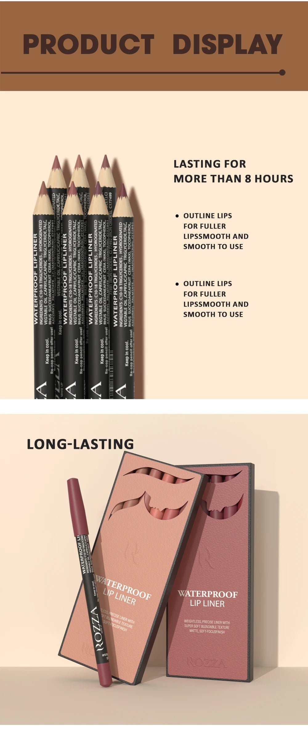 Rozza Waterproof Lip Liner Pencil Set – Matte, Soft & Blendable Precision Lip Liners
