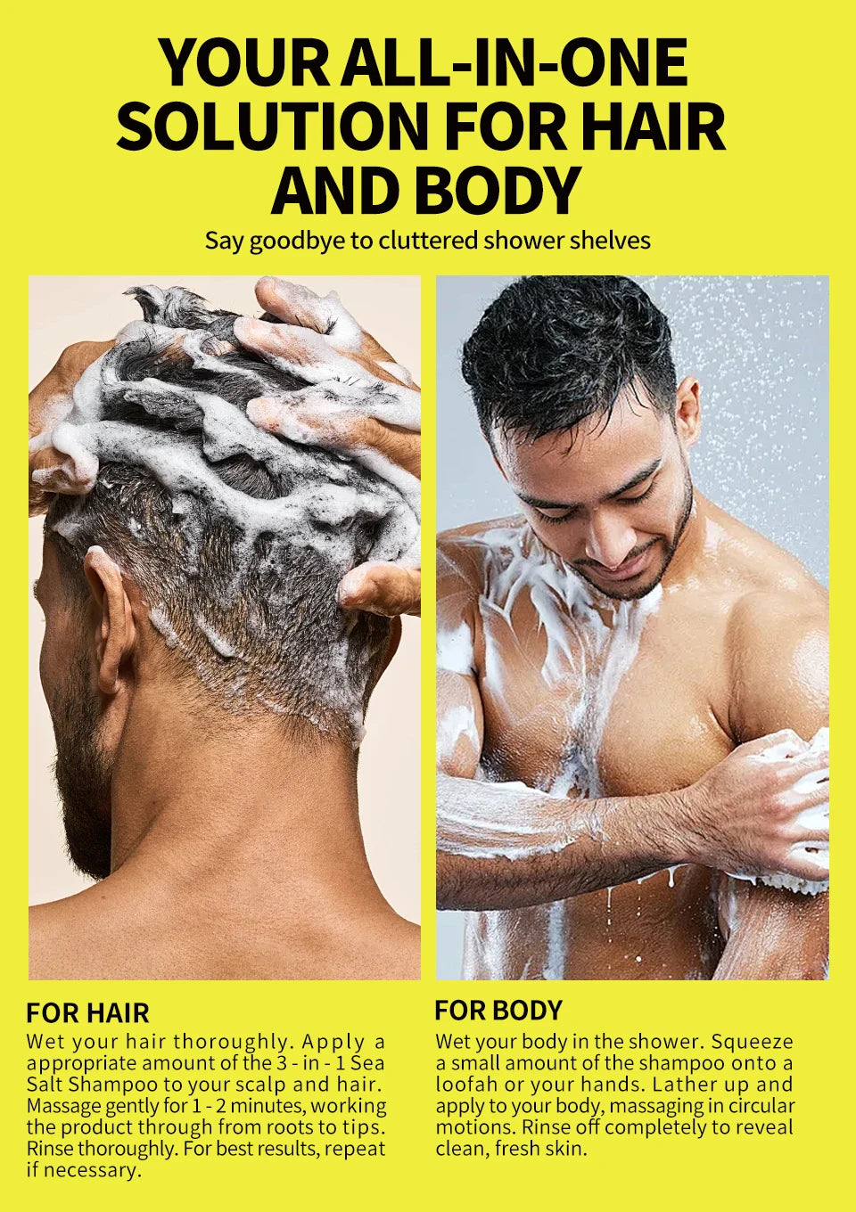 3-in-1 Sea Salt Shampoo – Anti-Dandruff, Oil Control & Moisturizing Scalp Treatment for Men