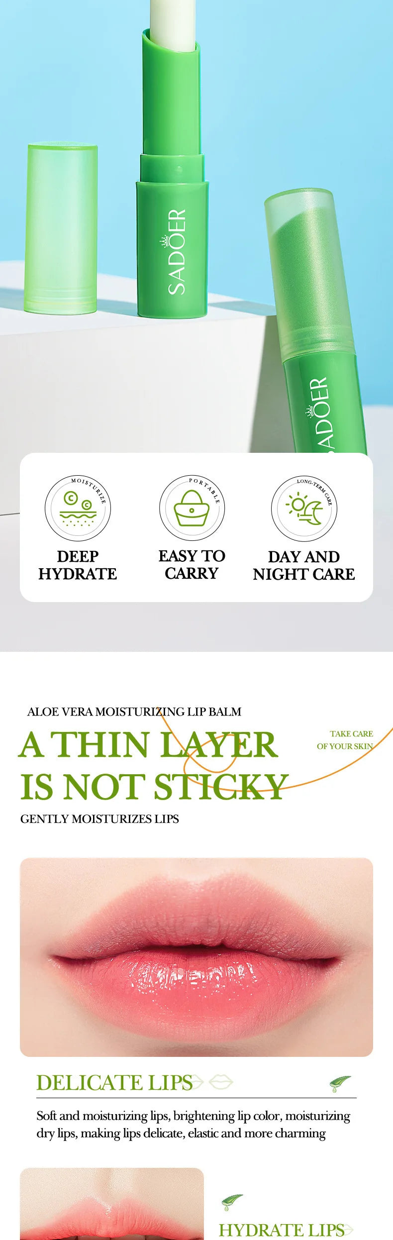 SADOER Aloe Lip Balm – Hydrating and Repairing Lip Care