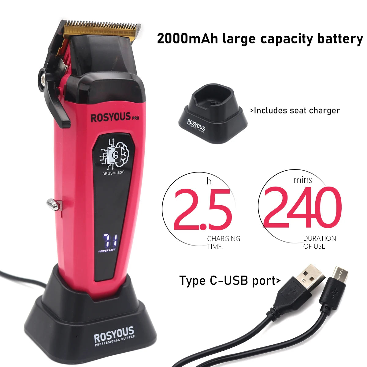 Professional Hair Clipper with Brushless Motor & DLC Blade