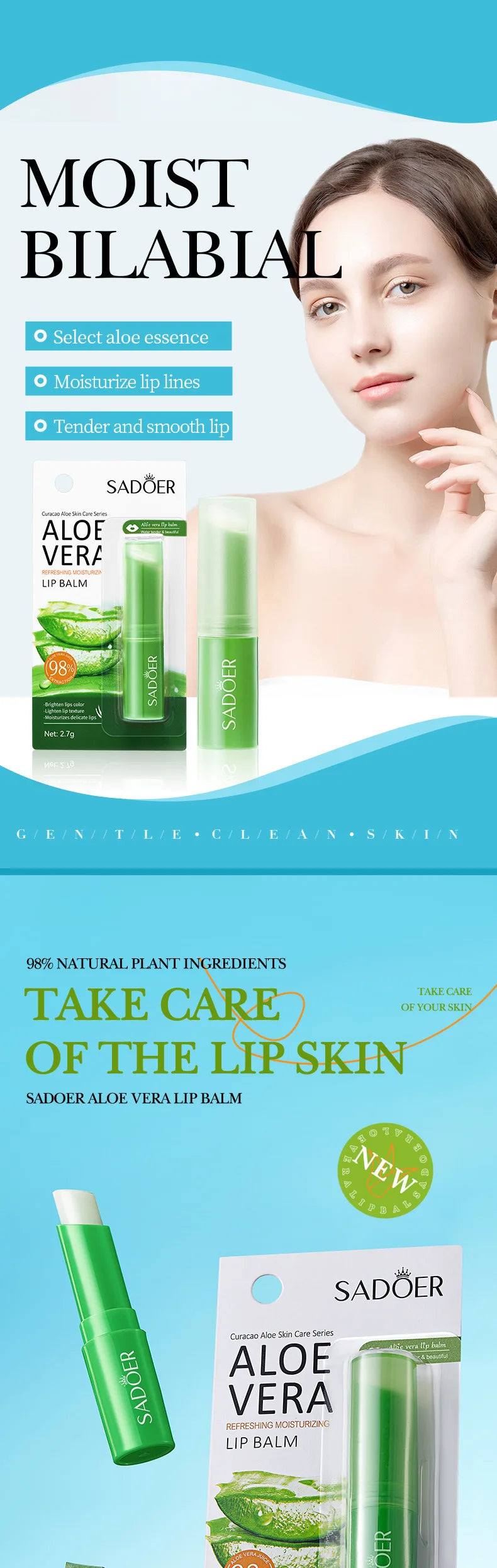 SADOER Aloe Lip Balm – Hydrating and Repairing Lip Care