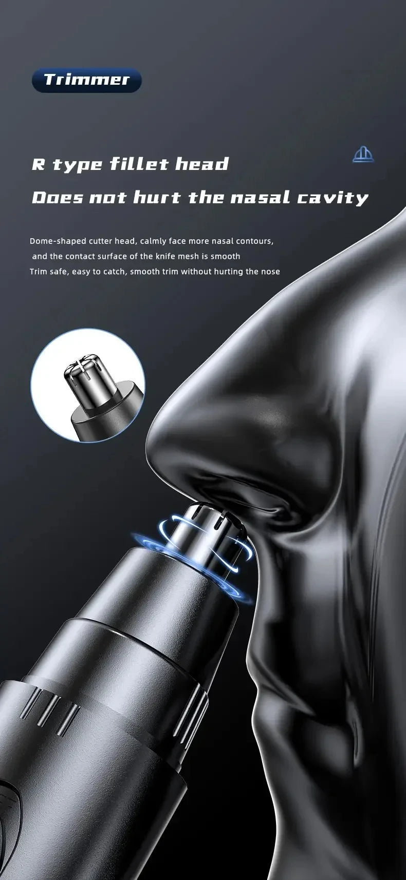 Powerful Electric Nose Hair Trimmer – High Torque Motor & Low Noise for Nose and Ear Hair Removal