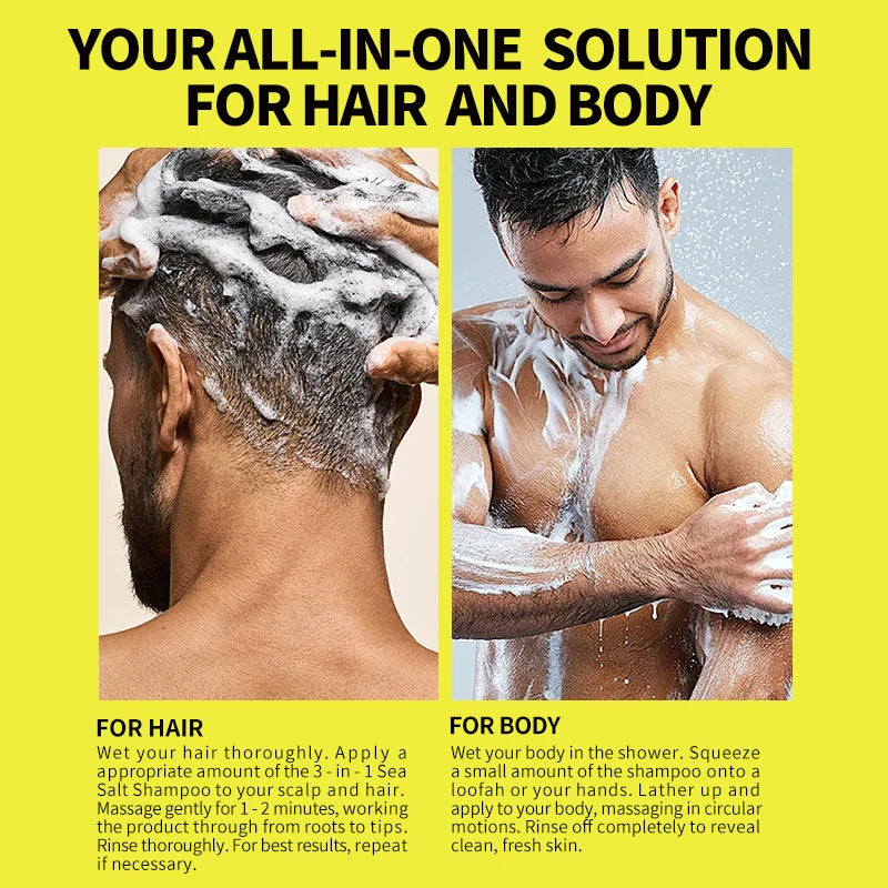 3-in-1 Sea Salt Shampoo – Anti-Dandruff, Oil Control & Moisturizing Scalp Treatment for Men