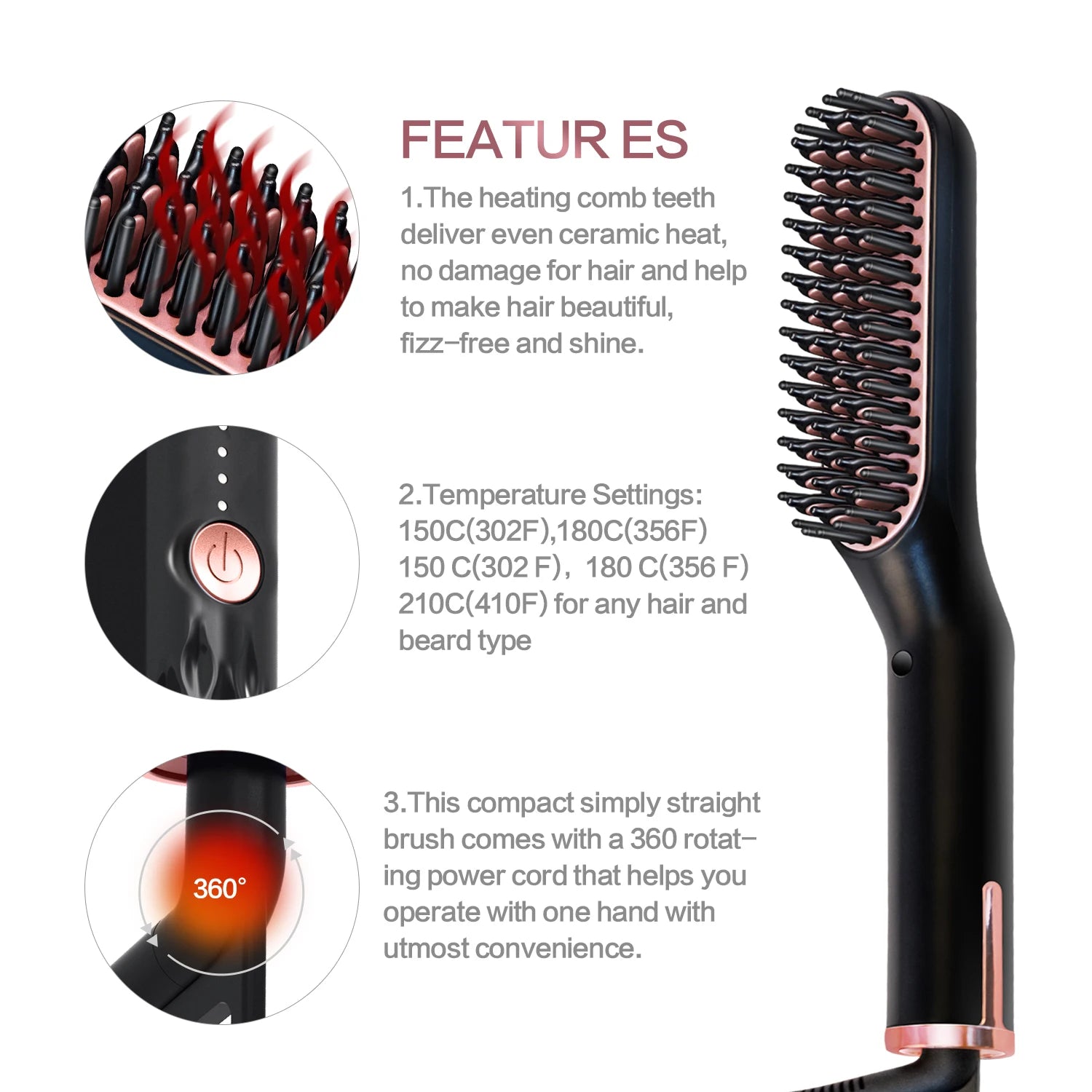 Electric Hot Comb Straightener for Men